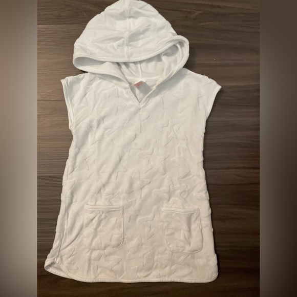 Cat & Jack White Hooded swim cover up Top with Star Design size 4T Girls - Picture 4 of 5